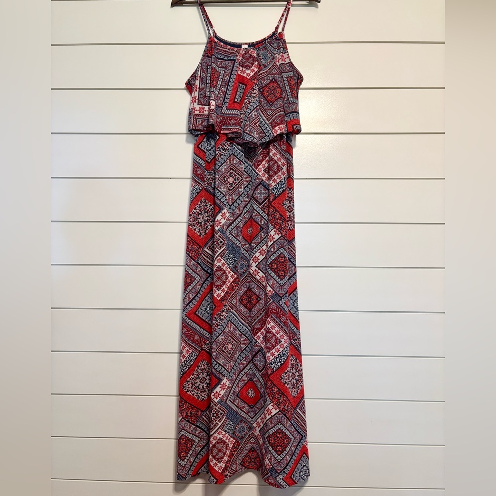 Red and Blue Aztec Maxi Dress